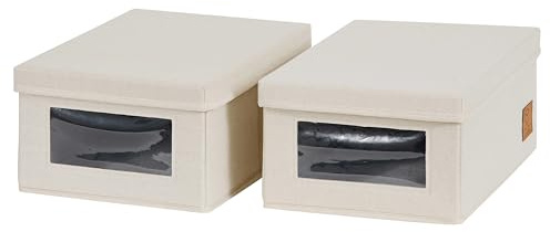 LOVE IT STORE IT Premium Schuhbox mit Sichtfenster, Beige, 2er Set | Aufbewahrungsbox Schuhe, stapelbar, Schuhorganizer, staubgeschützt, Schuhboxen, je 34x23x15 cm