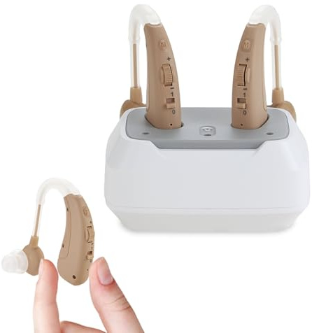 JYYRC Wiederaufladbare Soundgeräte für Erwachsene und Senioren mit Ladestation, intelligente Geräuschunterdrückung, 4 Nutzungsmodi, einstellbare Lautstärke, Schnellladung, Beige