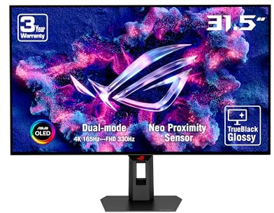ASUS ROG Strix WOLED XG32UCWG - 32 Zoll 4K UHD Gaming Monitor - Dual-Modus 4K bei 165 Hz FHD bei 330 Hz, 0.03ms, Sync-Tech, HDR 400 TB - 16:9, 3840x2160, DP, HDMI, 15W USB-C, USB-Hub, Ergo