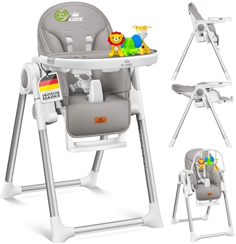 KIDIZ® 3in1 Hochstuhl Kinderhochstuhl inkl. Spielbügel, Babyliege, Kombihochstuhl Babyhochsitz,7 höhenverstellbar Verstellbare Rückenlehne, mitwachsend ab 0 bis 36 Monate Babystuhl, H. Grau
