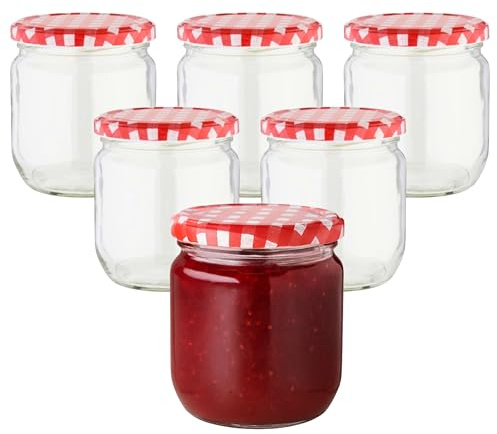 Devitre 6er Set Marmeladengläser 425 ml Einmachgläser mit Etiketten und Deckel