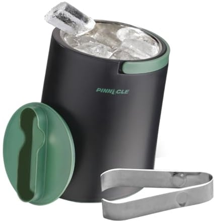 Pinacle Isolierter Eiskübel für Partys mit Zange, die in den Deckel passt – Edelstahl-Eiskübel für Cocktailbar mit klappbaren Griffen für Innen- und Außenbereich, BPA-frei, Grün