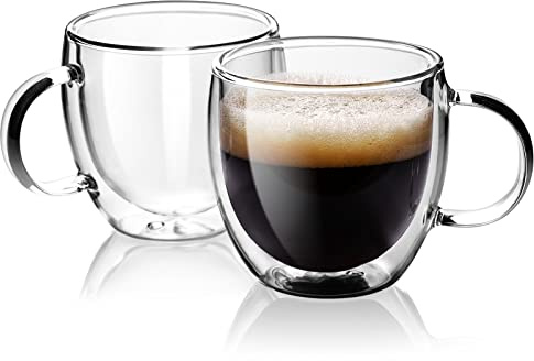Stylusella Doppelwandige Espressotassen aus Glas, 150 ml, 2 Stück, thermoisolierte Borosilikatglasbecher mit Griff