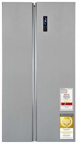 Exquisit Side-by-Side Kühlschrank 442 L - No Frost, Inoxlook | Amerikanischer Kühlschrank ohne Wasseranschluss – 177x91x59 cm, Energieeffizienzklasse E, 39 dB leise
