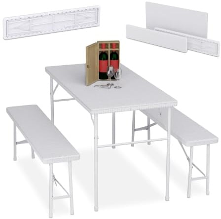 Relaxdays Bierzeltgarnitur klappbar, 3-TLG. Bierbank Set mit großem Tisch, Garten, Festzeltgarnitur, Rattanoptik, Farben