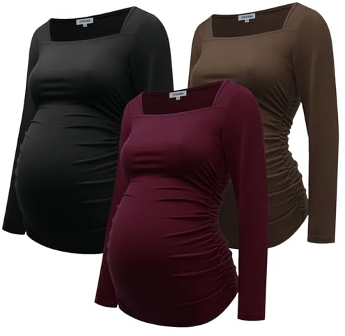 GINKANA Umstands-Shirts, quadratischer Ausschnitt, schmale Passform, T-Shirt, Schwangerschaft, Basic, Langarm-Shirt für den täglichen Gebrauch