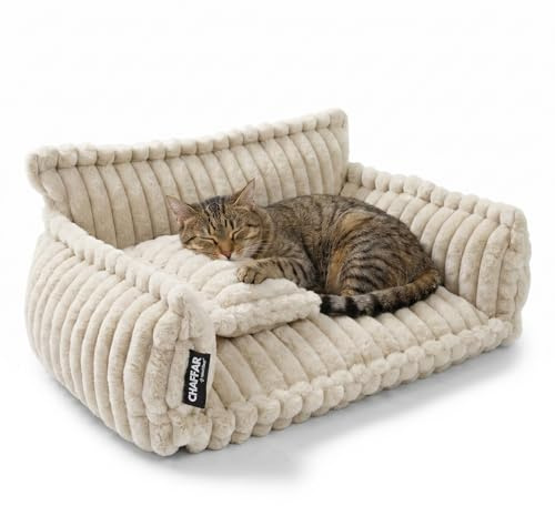 noviclass® Katzensofa Chaffar | Katzenbett Hundebett Hundesofa | Orthopädische Matratze | Moderner Stil | Cord-Design Größen (Creme, M (80cm))