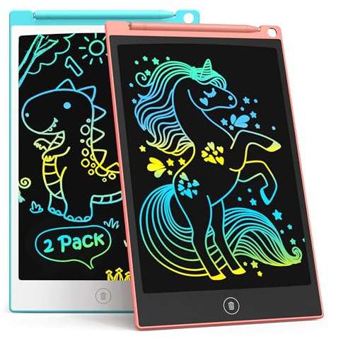 LCD Schreibtafel 2 Pack, 8.5 Zoll Tablet für Kinder und Erwachsene, Löschbarer, Wiederverwendbarer Schreib-Zeichenblock, mit Abschließbar Löschen-Taste (Blau+Rosa)
