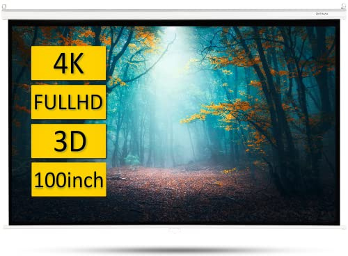 OVERMAX Automatische Hängende Beamer Leinwand groß 100 Zoll 16:9, Abmessungen 221 x 124 cm, Verstellbare Leinwandlänge, Full HD, 4k, Wand-und Deckenmontage, Projektion für Heimkino