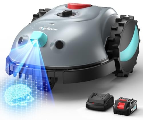 YARDCARE V100 Mähroboter ohne Begrenzungskabel Rasenroboter mit Kamera, Hindernisvermeidung, Vision Navigation, 4 Ah Akku Rasenmäher Roboter ohne Begrenzungsdraht 150㎡ mit Ersatzklingen, Spiralschnitt
