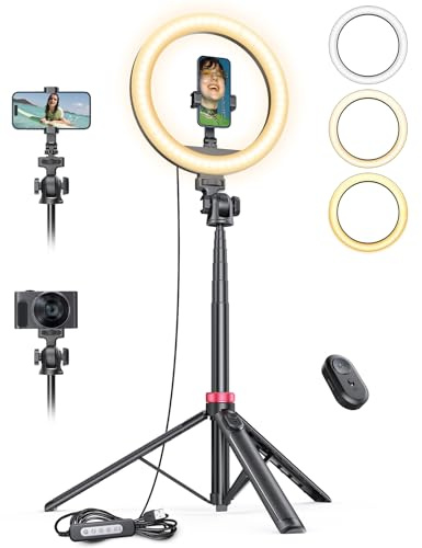 10,2 Dimmbares Ringlicht mit 75 Zoll hohem Aluminium-Stativ, Flimmerfreies LED-Make-up-Licht/Cold-Shoe-Schnellmontagehalterung, Ringlicht für Handy, TikTok/Live-Stream, Videoaufnahmen