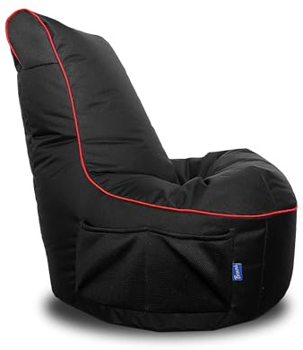Bruni Cockpit – schwarzer Gaming-Sitzsack zum Zocken mit Lehne und Fach, Indoor und Outdoor geeignet, in Deutschland gefertigt (Schwarz/Rot)