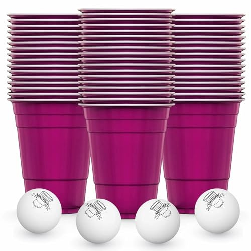 RedCupShop® Bierpong Becher Set | 50 Cups & 4 Bälle | Spülmaschinenfest & Wiederverwendbar | 473ml/16oz Partybecher (50x Pink)