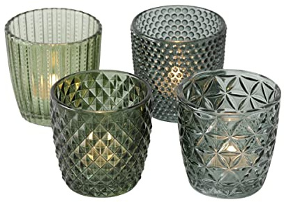 Windlicht Glas grün Teelichthalter 4er Set