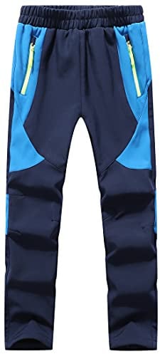 DAFENP Kinder Softshellhose Skihose Warm Gefüttert Thermohose Winter Wasserdicht Winddicht Schneehose Jungen Mädchen Wanderhose KZ2001-Navy Blue-M