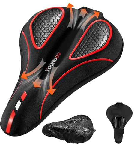 YOUNGDO Fahrradsattel Überzug, Ergonomischer Gel Sattelbezug, Fahrradsitz Polsterung, Weich und Bequem, mit Regenschutz, für Damen & Herren