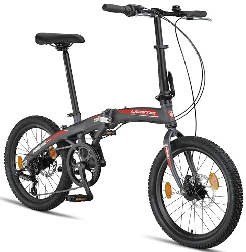 Licorne Bike Phoenix 2D Cross 20 Zoll Aluminium Faltrad Klapprad Scheibenbremse Discbremse Faltfahrrad Herren Damen 7 Gang Kettenschaltung Folding City Bike Alu-Rahmen (Spoke Wheels, Anthrazit/Rot)