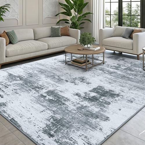 smiry Moderner Abstrakter Teppich Wohnzimmer, 160x220cm, Grau | Waschbar Anti-Rutsch Kunstwolle Kurzflor Teppich für Wohnzimmer, Schlafzimmer, Esszimmer