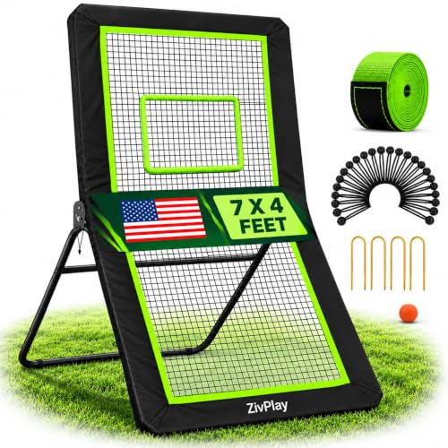 ZivPlay Lacrosse Rebounder, 2,1 m x 1,2 m, Schwarz, Kunststoff & Stahl, rechteckig, Sport-Rebounder, Lacrosse-Netze, Hinterhof-Übungsnetz, inklusive Lacrosse-Ball