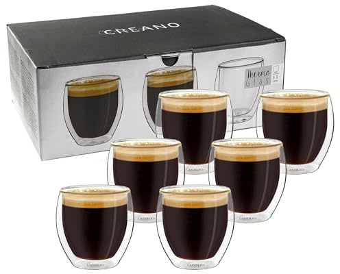 Creano doppelwandige Espresso-Gläser, 6er-Set 80ml, Mokkatassen, Espressogläser, Thermo-Gläser mit Schwebe-Effekt