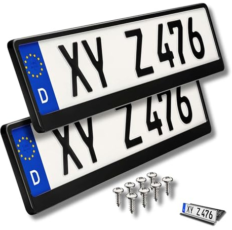 Kuglo Kennzeichenhalter 2er-Set, Schwarz, 520 × 110 mm | Bruchfester Polypropylen-Kunststoff, UV- und wetterbeständig; inklusive Schrauben und Montageanleitung
