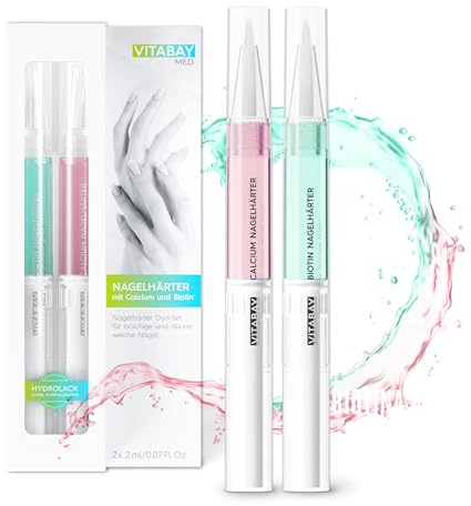 Vitabay Nagelhärter Duo Set 2x 2 ml Nagelpflegestift mit Calcium und Biotin - Nagelpflege brüchige Nägel Nagelhärter extra stark Nail repair Nagelhautpflege Nagelpflegeprodukte Nail care feste Nägel