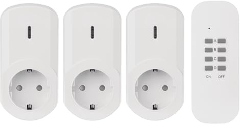 EMOS - 3er Set Funksteckdosen mit Fernbedienung - 3 Schuko-Steckdosen - 25m Reichweite - 230 V, 4,35 A, 1000 W - IP20 für Innenbereich - weiß