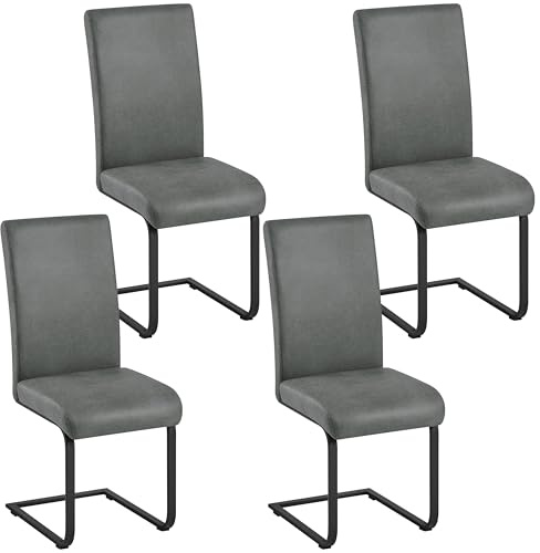 Yaheetech Esszimmerstühle 4er Set Küchenstuhl Schwinger Polsterstuhl mit Metalluntergestell Freischwinger bis 135 kg belastbar für Esszimmer/Küche/Restaurant, Grau