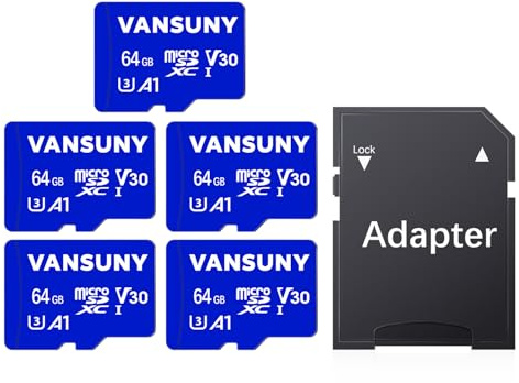 Vansuny Micro SD Karte 64GB 5 Stück Speicherkarte microSDXC mit SD Adapter Bis zu 90 MB/s (UHS-I, U3, V30, A1, Klasse 10) für 4K UHD Video Kompatibel mit Smartphone, Kamera, Tablet, GoPro