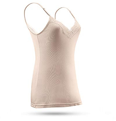 SilRiver Damen Seide Spitzen-Camisol V-Ausschnitt Top | Weiche,atmungsaktive Seidenmischung,verstellbare Träger, Spitzenbesatz–perfekt zum Kombinieren&Schlafen
