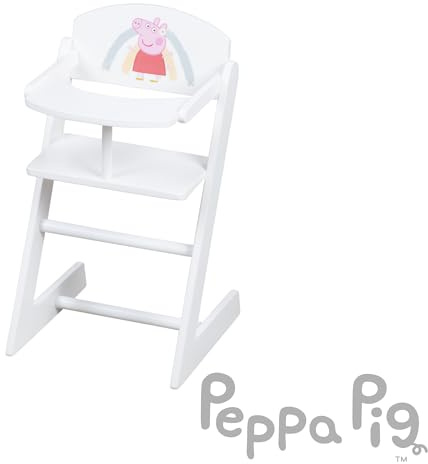 roba Puppenhochstuhl Peppa Pig mit Essbrett - Stuhl für Babypuppen - Holz weiß lackiert - Motiv der Zeichentrick Serie - Puppenmöbel für Kinder ab 3 Jahren, Klein