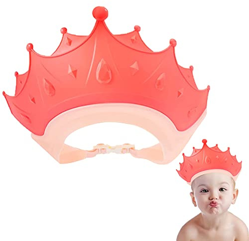 Duschhaube Kinder, Baby Shampoo Kappe, Baby Verstellbarer Shampoo Schutz, Shampoo Bade Bad SchüTzen Weiche Kappe Hut, Kappe Wasserdicht Cap für Kinder Mehr als 6 Monate Größenverstellbar, Krone-Rosa