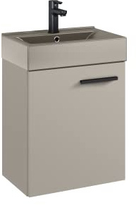 VBChome Badmöbel Set 45 cm Beige Matt Waschbecken mit Hängeschrank Badezimmerschrank mit Waschbecken Unterschrank Waschtisch 1-Türen Soft-Close Modern Elegant