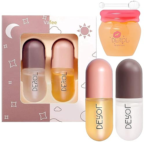 Lip Booster Plumping Lipgloss 3PCS Lip Plumper Extreme Volumen Lipgloss Volumen Booster Lippen OL Lippen Booster für Vollere Lippen Lip Filler Honeypot Lip Care Serum Kit Natural Dauerhafte