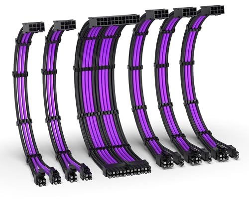EZDIY-FAB 16AWG PSU-Verlängerungskit,300 mm,24Pin/2xEPS/3xPCIe,Schwarz Lila | 6 Kabel Netzteil Kit,3x PCIe GPU Kabel,2x EPS CPU Kabel,16 AWG Kupferdraht,Kabelkämme Inklusive,Saubere Kabelverlegung