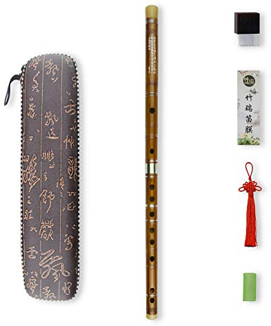 D key Dizi Bitter Bambusflöte für Anfänger mit freier Membrane & Kleber & Protector Set traditionelles chinesisches Instrument (D key/Bitter Bambus)