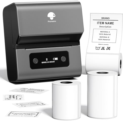 Phomemo M221 Etikettendrucker Selbstklebend mit 3 Etikettenrollen | 80mm Etikettendrucker Bluetooth, Sticker Lable Prnter für Heim, Schule, Büro, Kleinunternehmen, für Android & iOS & PC, Grau