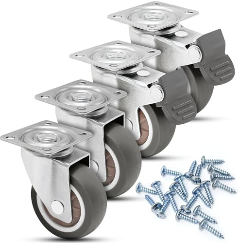 Yonality 4 stück möbelrollen 50 mm, 2 mit bremsen und 2 ohne, 360-grad lenkrollen schwerlast, lautlose rollen aus vollgummi, leise transportrollen, für möbel, palettenmöbel oder als transportrolle
