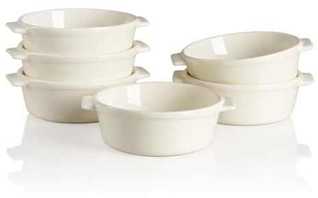 Sweejar Home Keramik-Souffle-Schalen, runder Griff, 300 ml, für Pudding, Creme Brulee, Souffle, 6 Stück (Beige)