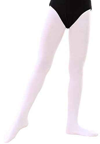 Soudittur Ballett Strumpfhose für Mädchen und Damen mit Fuß Ultra-Stretch, 1 Paar Weiß, Gr.- L (140-165 cm)