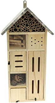 50 cm Insektenhotel Turm XXL Natur/Metall-Dach Nistkasten Insektenhaus aus Holz für Bienen, Schmetterlinge, Käfer & andere Tiere