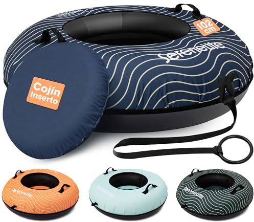 SereneLife Snowtube 102 cm – Aufblasbarer Schlitten mit Zugband & Hartplastikboden für Kinder & Erwachsene Reinforced Boden & Extra-Polsterung - Schnelle Gleitfläche - Winterspaß für 2 Personen