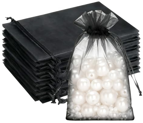 G2PLUS 100 Stück Schwarz Organzasäckchen 10x15 CM: Geschenk Organzabeutel, Hochzeit Organza-Beutelchen mit Kordelzug Sie als Hochzeit Bonbonsbeutel, Schmuckbeutel, Geschenkbeutel