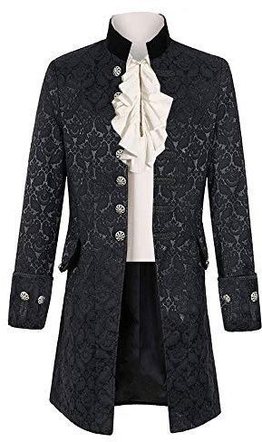 Runcati Herren Steampunk Frack Mantel Smoking Viktorianisch Renaissance Pirat Viking Kostüm Gothic Gehrock Männer Mittelalter Jacke, Schwarz, XXL