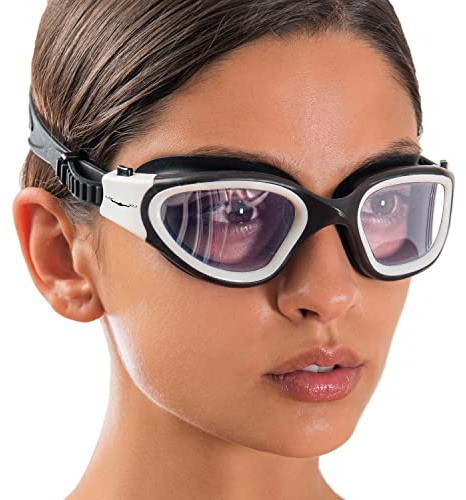 AqtivAqua Schwimmbrille Herren Damen Schwimmbrillen Erwachsene Kinder DX-C (Weiß, Klare)
