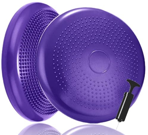 Erwachsene Balancekissen Ballsitzkissen mit Luftpumpe, Durchmesser 33cm Balance Training Yoga Matte Massage Board Physiokissen für Core, Koordination, Fitness Rückentraining Pad (Lila)
