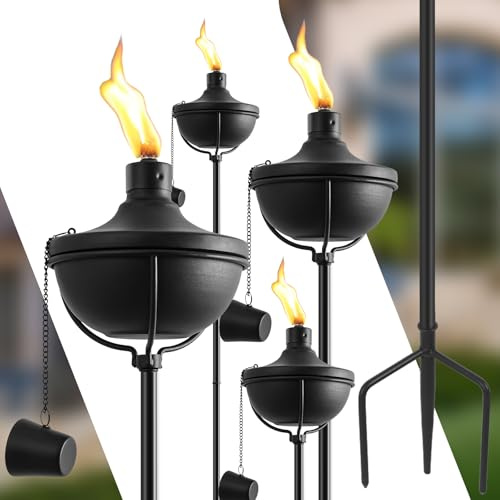ZSZMFH Gartenfackel für Zuhause, Garten, große Kapazität, 666 ml, Outdoor-Metallfackel, Gartendekoration, 140 cm, verbesserte Citronella-Fackeln mit 3 Zinken, Erdspieß, Tischfackeln für Party,