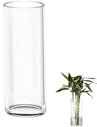 TSKDKIT 30cm Glasvase Groß Klar Rund Schmale Vase Zylindrisch für Orchideen, Rosen, Tulpen, Pampasgras, Tischdeko, Kerze etc