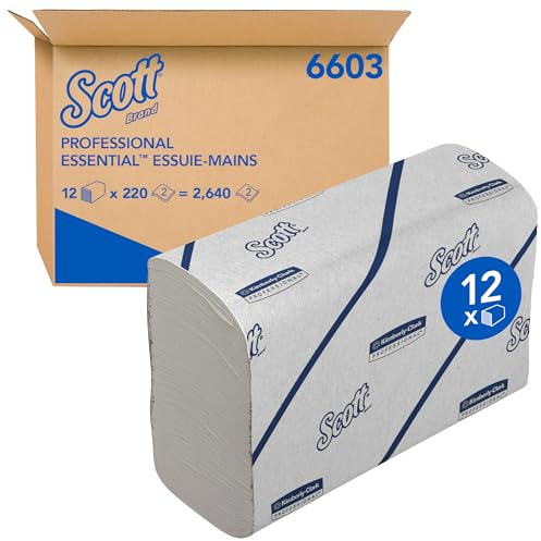 Scott Essential Papierhandtücher, 2-lagiges weißes Narrowfold-Handtuchpapier, aus FSC-zertifiziertem Papier, 12x 220 Papierhandtücher (insg. 2.640), Artikel-Nr. 6603