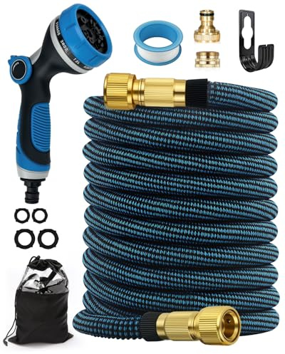 Zenmos Flexibler Gartenschlauch 30M/100FT, Wasserschlauch 3/4 zoll und 1/2 zoll mit 10-Funktions-Düse, dehnbarer Wasserschlauch für Gartenarbeit, Waschen und Reinigen